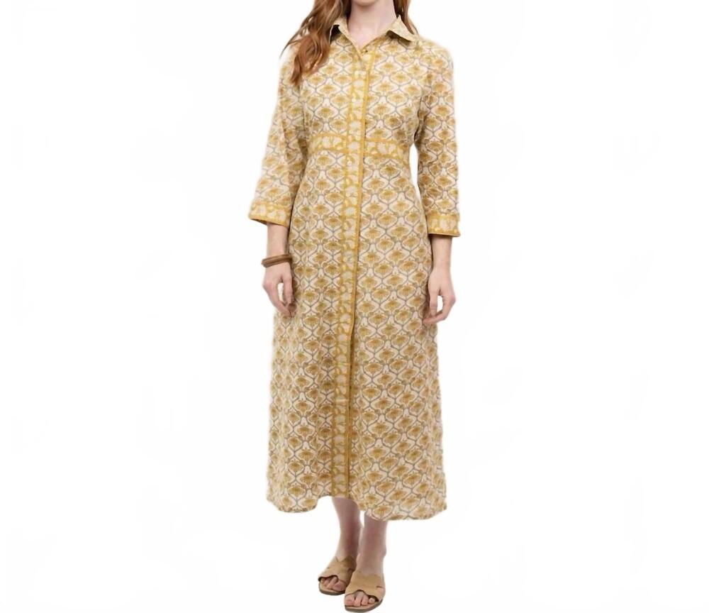 NEW UNCLE FRANK southern sunshine button shirt maxi dress in gold